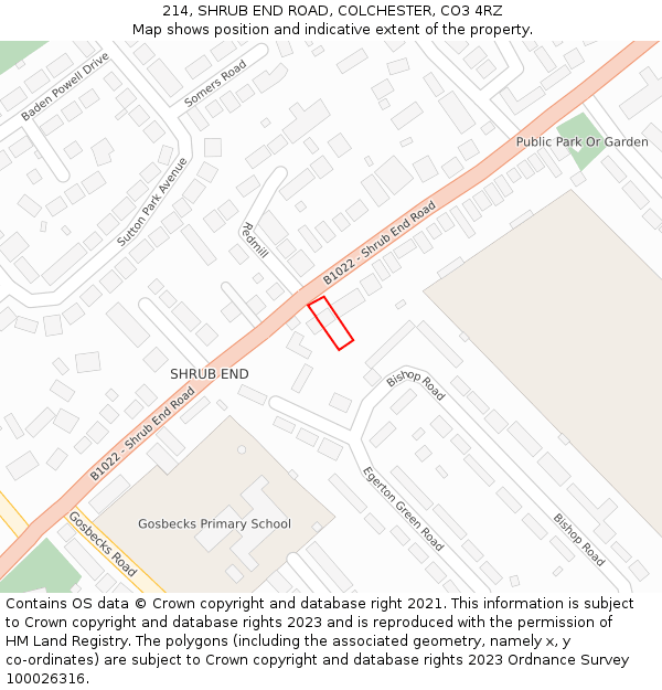 214, SHRUB END ROAD, COLCHESTER, CO3 4RZ: Location map and indicative extent of plot