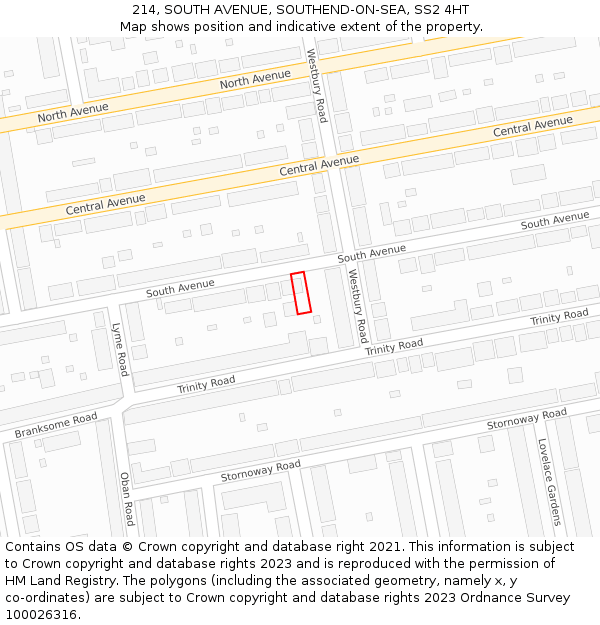 214, SOUTH AVENUE, SOUTHEND-ON-SEA, SS2 4HT: Location map and indicative extent of plot