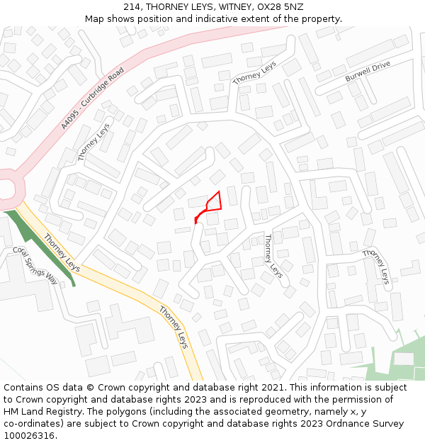 214, THORNEY LEYS, WITNEY, OX28 5NZ: Location map and indicative extent of plot