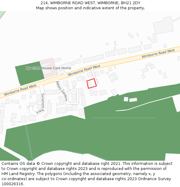 214, WIMBORNE ROAD WEST, WIMBORNE, BH21 2DY: Location map and indicative extent of plot