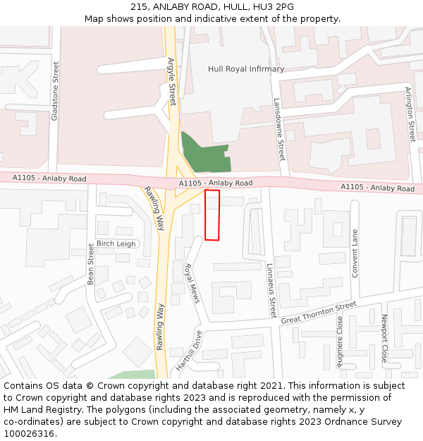 215, ANLABY ROAD, HULL, HU3 2PG: Location map and indicative extent of plot