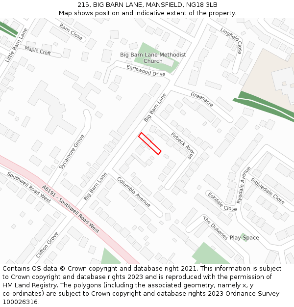 215, BIG BARN LANE, MANSFIELD, NG18 3LB: Location map and indicative extent of plot