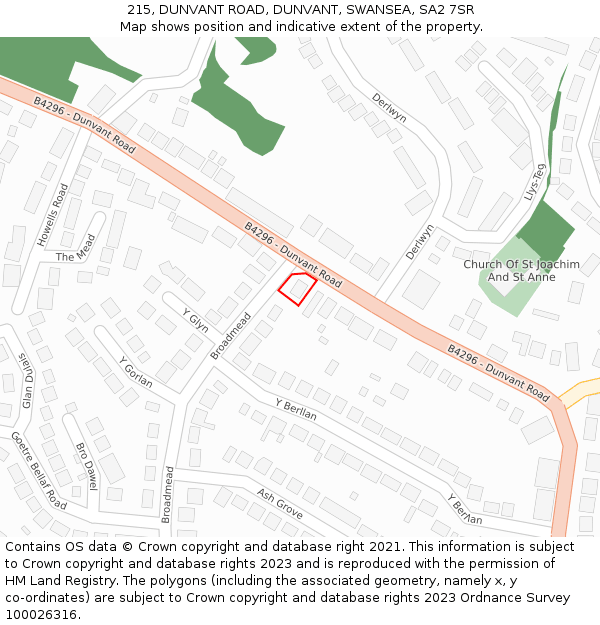 215, DUNVANT ROAD, DUNVANT, SWANSEA, SA2 7SR: Location map and indicative extent of plot