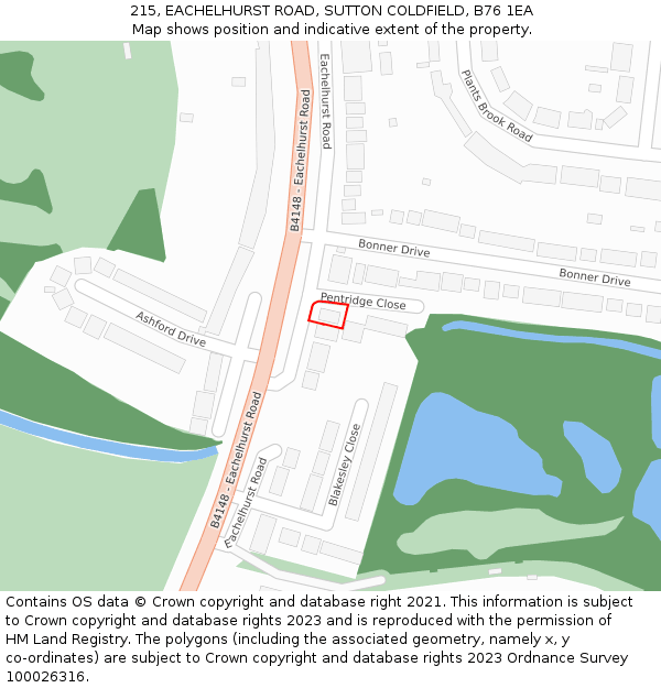 215, EACHELHURST ROAD, SUTTON COLDFIELD, B76 1EA: Location map and indicative extent of plot