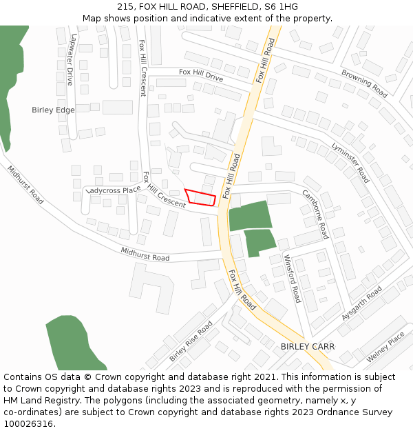 215, FOX HILL ROAD, SHEFFIELD, S6 1HG: Location map and indicative extent of plot