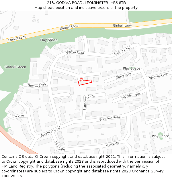 215, GODIVA ROAD, LEOMINSTER, HR6 8TB: Location map and indicative extent of plot