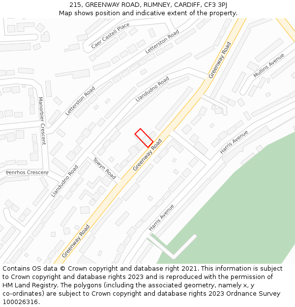 215, GREENWAY ROAD, RUMNEY, CARDIFF, CF3 3PJ: Location map and indicative extent of plot