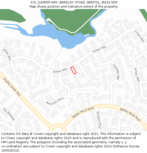 215, JUNIPER WAY, BRADLEY STOKE, BRISTOL, BS32 0DP: Location map and indicative extent of plot