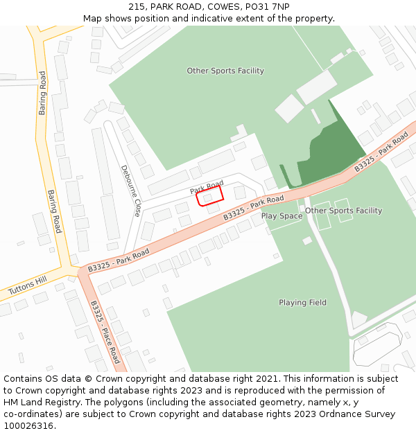 215, PARK ROAD, COWES, PO31 7NP: Location map and indicative extent of plot