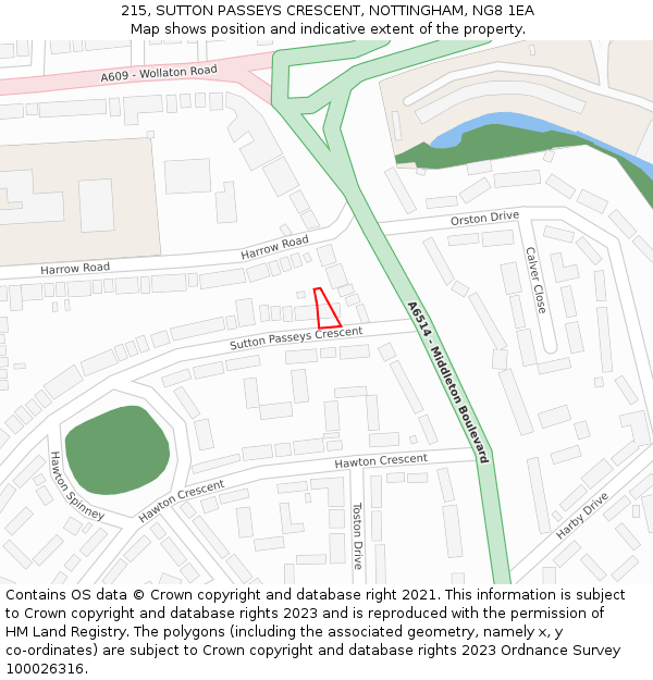 215, SUTTON PASSEYS CRESCENT, NOTTINGHAM, NG8 1EA: Location map and indicative extent of plot