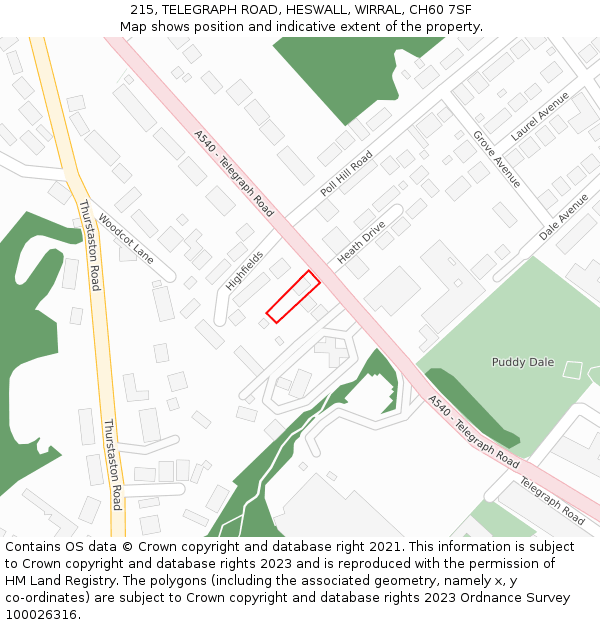 215, TELEGRAPH ROAD, HESWALL, WIRRAL, CH60 7SF: Location map and indicative extent of plot
