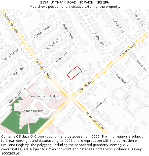 215A, UNTHANK ROAD, NORWICH, NR2 2PH: Location map and indicative extent of plot