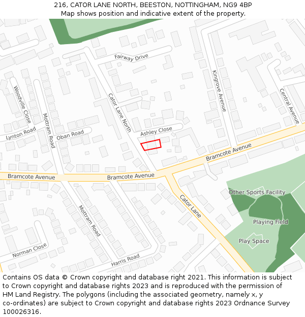216, CATOR LANE NORTH, BEESTON, NOTTINGHAM, NG9 4BP: Location map and indicative extent of plot