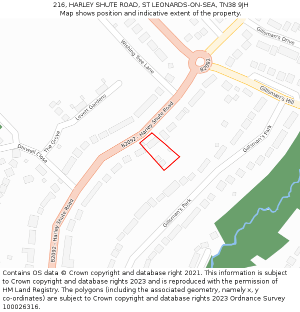 216, HARLEY SHUTE ROAD, ST LEONARDS-ON-SEA, TN38 9JH: Location map and indicative extent of plot