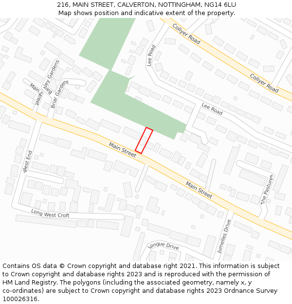 216, MAIN STREET, CALVERTON, NOTTINGHAM, NG14 6LU: Location map and indicative extent of plot