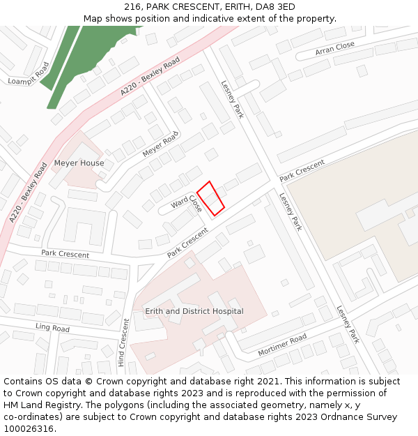 216, PARK CRESCENT, ERITH, DA8 3ED: Location map and indicative extent of plot