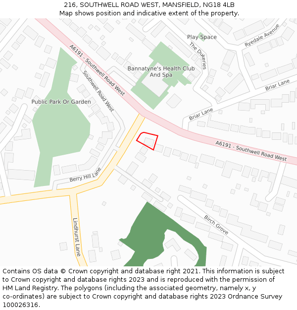 216, SOUTHWELL ROAD WEST, MANSFIELD, NG18 4LB: Location map and indicative extent of plot