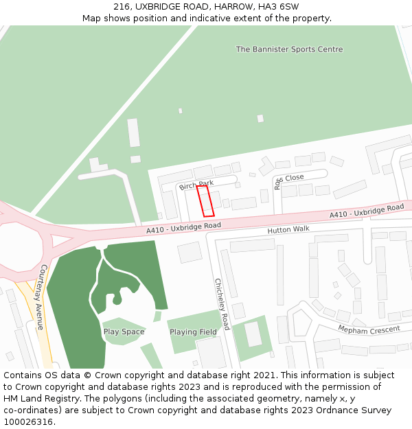 216, UXBRIDGE ROAD, HARROW, HA3 6SW: Location map and indicative extent of plot