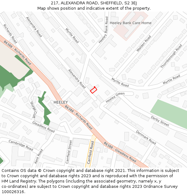 217, ALEXANDRA ROAD, SHEFFIELD, S2 3EJ: Location map and indicative extent of plot