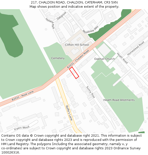 217, CHALDON ROAD, CHALDON, CATERHAM, CR3 5XN: Location map and indicative extent of plot