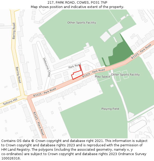 217, PARK ROAD, COWES, PO31 7NP: Location map and indicative extent of plot