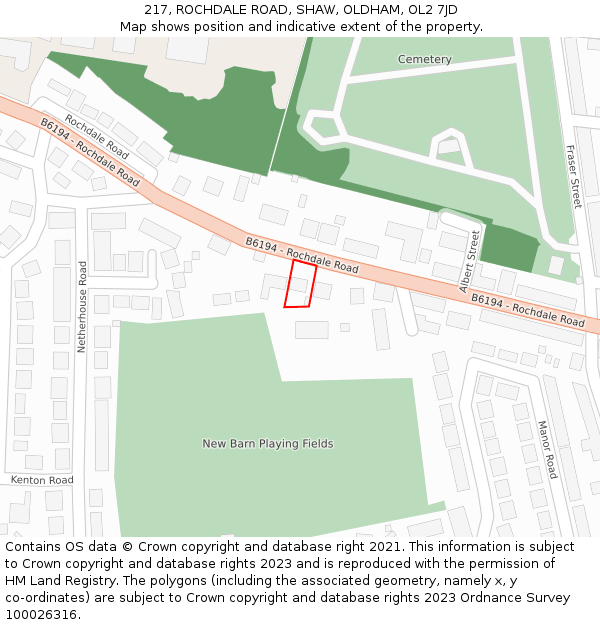 217, ROCHDALE ROAD, SHAW, OLDHAM, OL2 7JD: Location map and indicative extent of plot