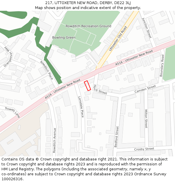 217, UTTOXETER NEW ROAD, DERBY, DE22 3LJ: Location map and indicative extent of plot