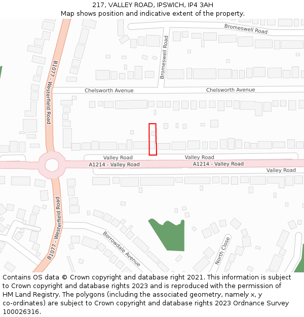 217, VALLEY ROAD, IPSWICH, IP4 3AH: Location map and indicative extent of plot