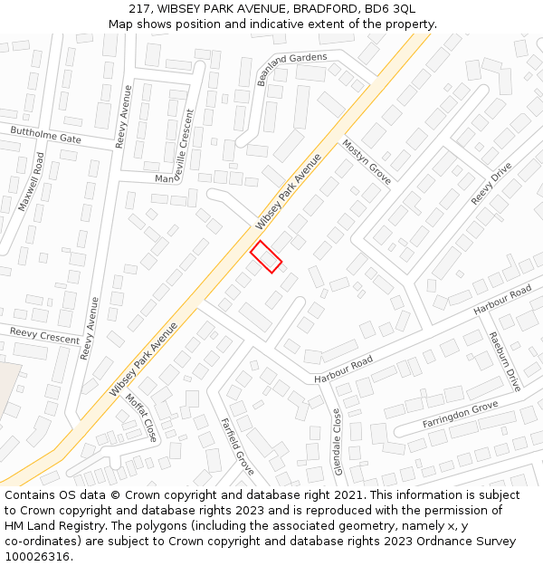217, WIBSEY PARK AVENUE, BRADFORD, BD6 3QL: Location map and indicative extent of plot