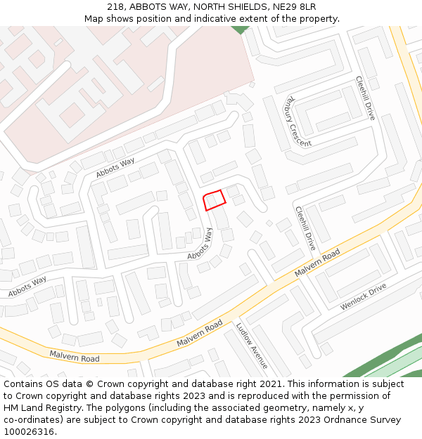 218, ABBOTS WAY, NORTH SHIELDS, NE29 8LR: Location map and indicative extent of plot