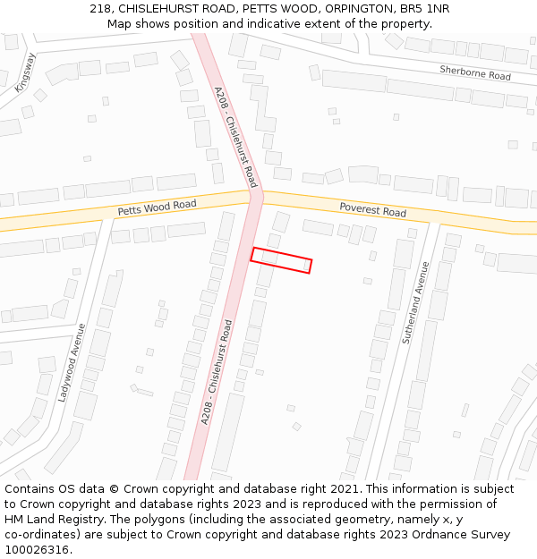 218, CHISLEHURST ROAD, PETTS WOOD, ORPINGTON, BR5 1NR: Location map and indicative extent of plot