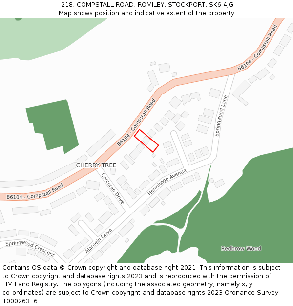218, COMPSTALL ROAD, ROMILEY, STOCKPORT, SK6 4JG: Location map and indicative extent of plot