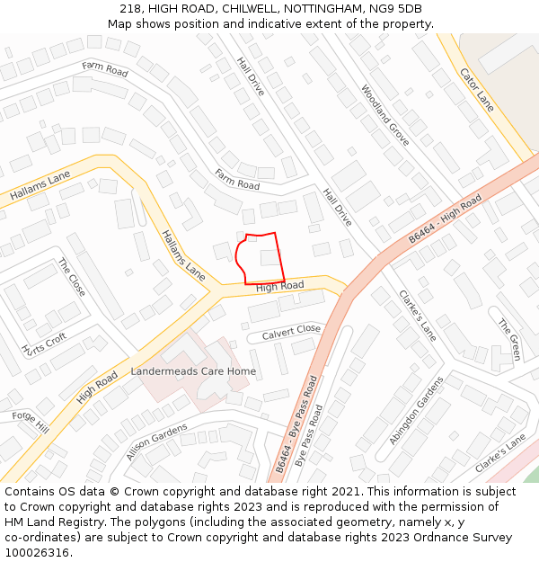 218, HIGH ROAD, CHILWELL, NOTTINGHAM, NG9 5DB: Location map and indicative extent of plot