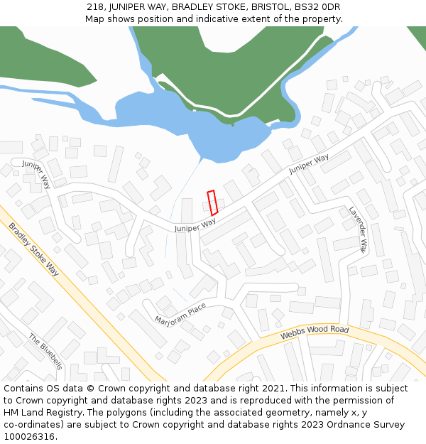 218, JUNIPER WAY, BRADLEY STOKE, BRISTOL, BS32 0DR: Location map and indicative extent of plot