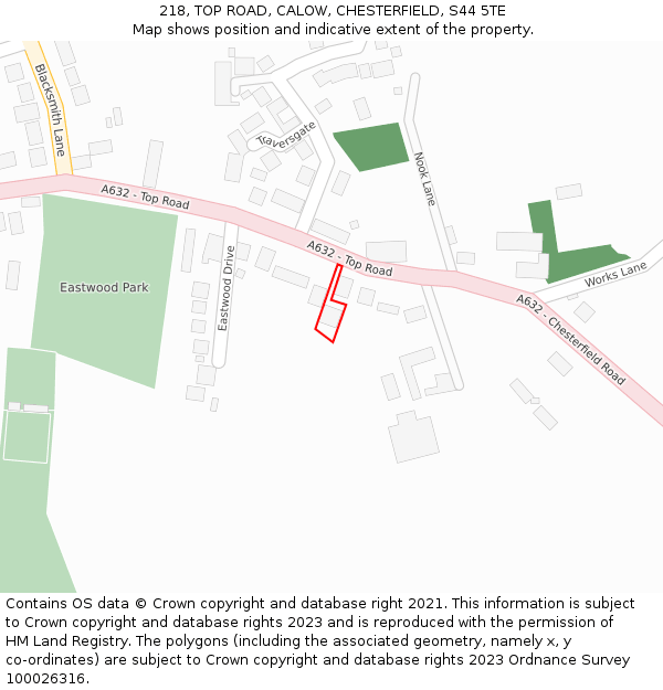218, TOP ROAD, CALOW, CHESTERFIELD, S44 5TE: Location map and indicative extent of plot
