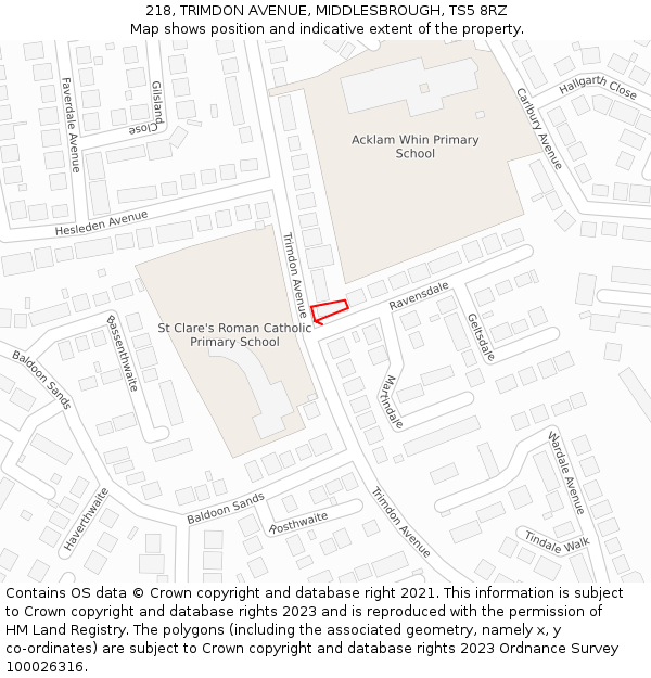 218, TRIMDON AVENUE, MIDDLESBROUGH, TS5 8RZ: Location map and indicative extent of plot