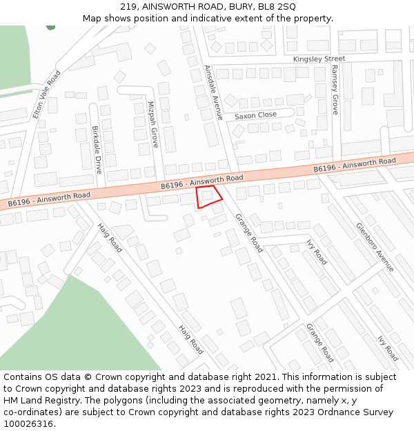 219, AINSWORTH ROAD, BURY, BL8 2SQ: Location map and indicative extent of plot