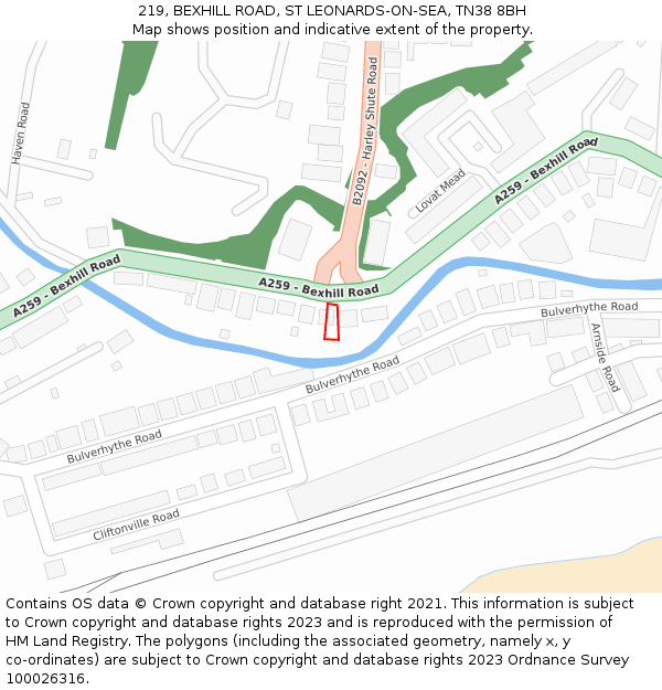 219, BEXHILL ROAD, ST LEONARDS-ON-SEA, TN38 8BH: Location map and indicative extent of plot