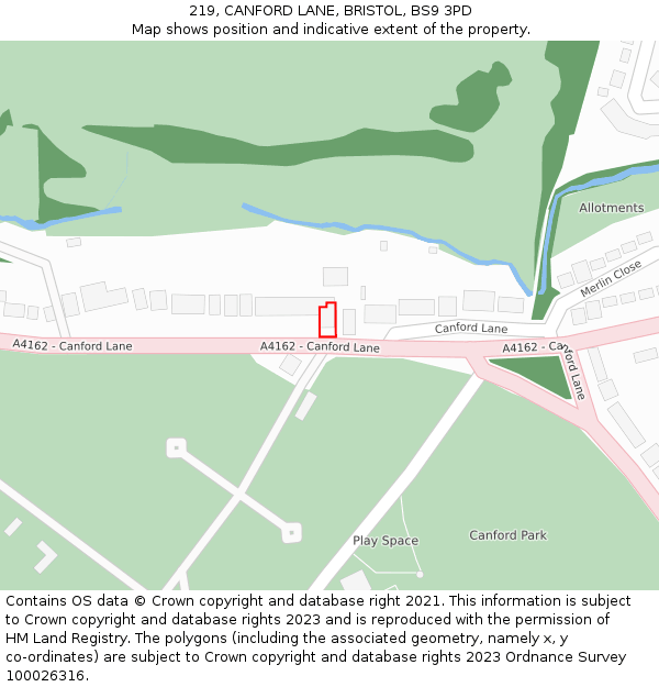 219, CANFORD LANE, BRISTOL, BS9 3PD: Location map and indicative extent of plot