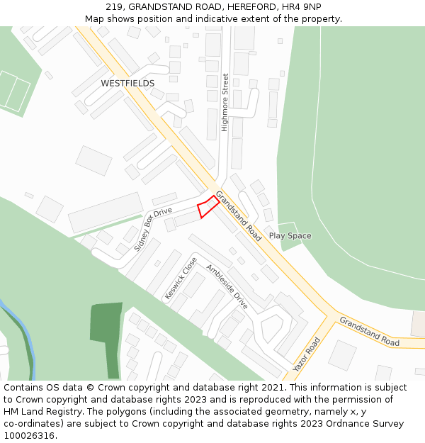 219, GRANDSTAND ROAD, HEREFORD, HR4 9NP: Location map and indicative extent of plot