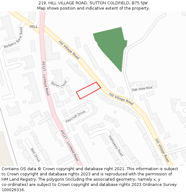 219, HILL VILLAGE ROAD, SUTTON COLDFIELD, B75 5JW: Location map and indicative extent of plot