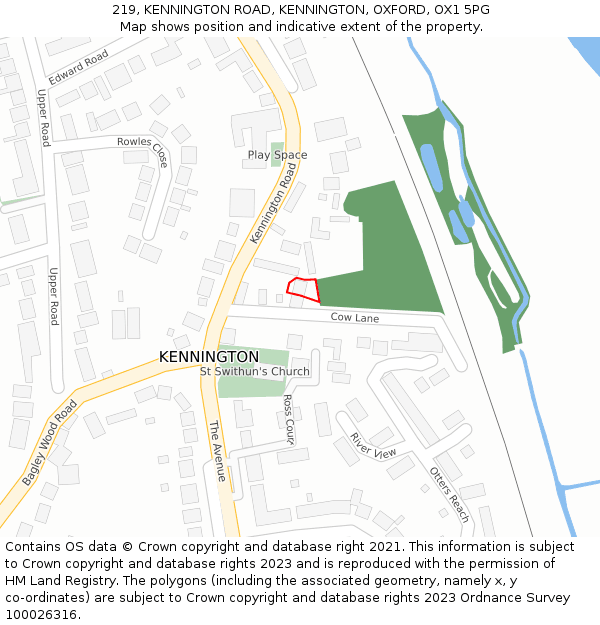 219, KENNINGTON ROAD, KENNINGTON, OXFORD, OX1 5PG: Location map and indicative extent of plot