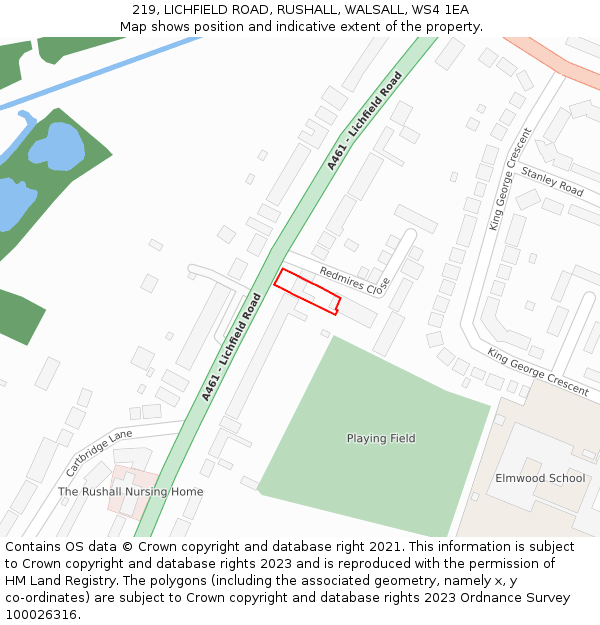 219, LICHFIELD ROAD, RUSHALL, WALSALL, WS4 1EA: Location map and indicative extent of plot