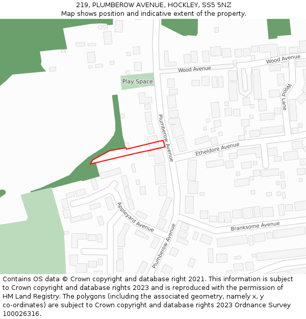 219, PLUMBEROW AVENUE, HOCKLEY, SS5 5NZ: Location map and indicative extent of plot