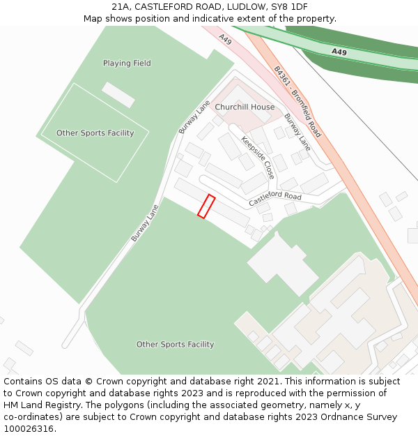 21A, CASTLEFORD ROAD, LUDLOW, SY8 1DF: Location map and indicative extent of plot