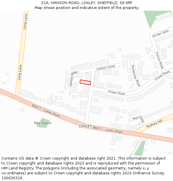21A, HANSON ROAD, LOXLEY, SHEFFIELD, S6 6RF: Location map and indicative extent of plot