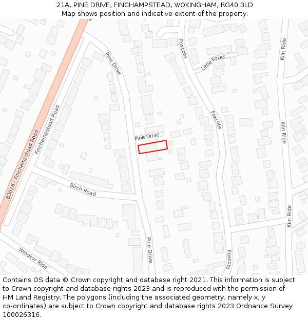 21A, PINE DRIVE, FINCHAMPSTEAD, WOKINGHAM, RG40 3LD: Location map and indicative extent of plot