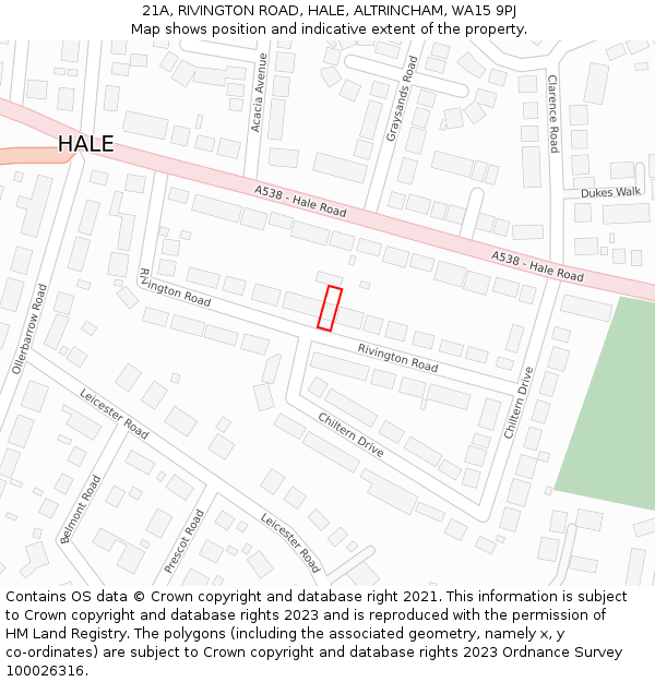 21A, RIVINGTON ROAD, HALE, ALTRINCHAM, WA15 9PJ: Location map and indicative extent of plot