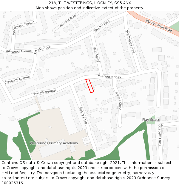21A, THE WESTERINGS, HOCKLEY, SS5 4NX: Location map and indicative extent of plot