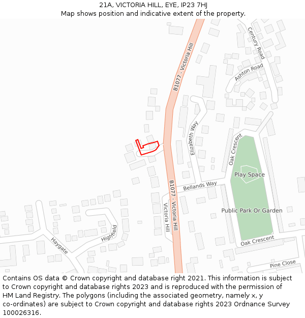 21A, VICTORIA HILL, EYE, IP23 7HJ: Location map and indicative extent of plot